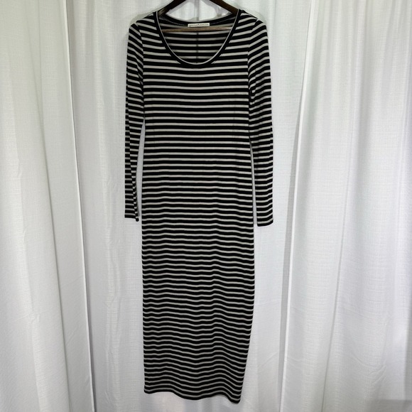 PERUVIAN CONNECTION Andover Long Sleeves Scoop Neck Striped Maxi Dress Medium - Picture 6 of 15